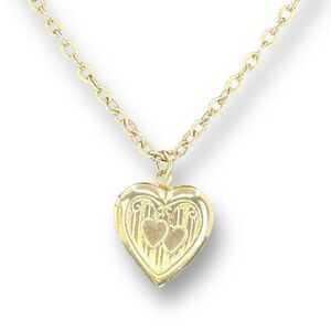 Emmons Heart Locket Pendant over Gold Tone Chain Necklace 14.5”